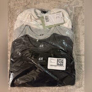 H&M Toddler Cotton Shirt Pack - Black, Gray, White